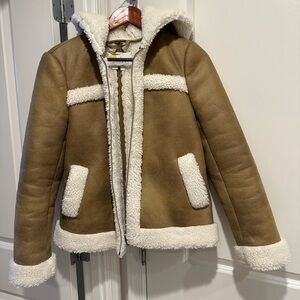 Boden Cream and Tan Faux Shearling Jacket
